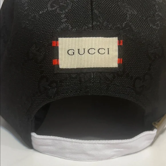 Gucci Black GG Monogram Cap with Gold Trim and Double G - Picture 4 of 5